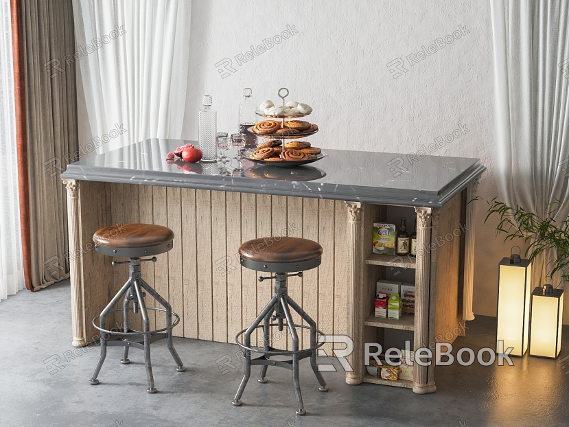 Industrial LOFT Bar Chair Combination Island Table and Chair Combination model