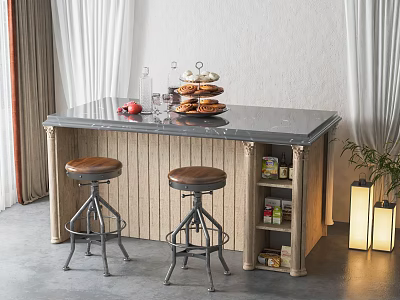 Industrial LOFT Bar Chair Combination Island Table and Chair Combination 3d model