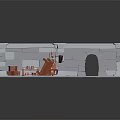 Medieval Building Interior With Stone Walls Archway Checkerboard Floor And Red Furnishings