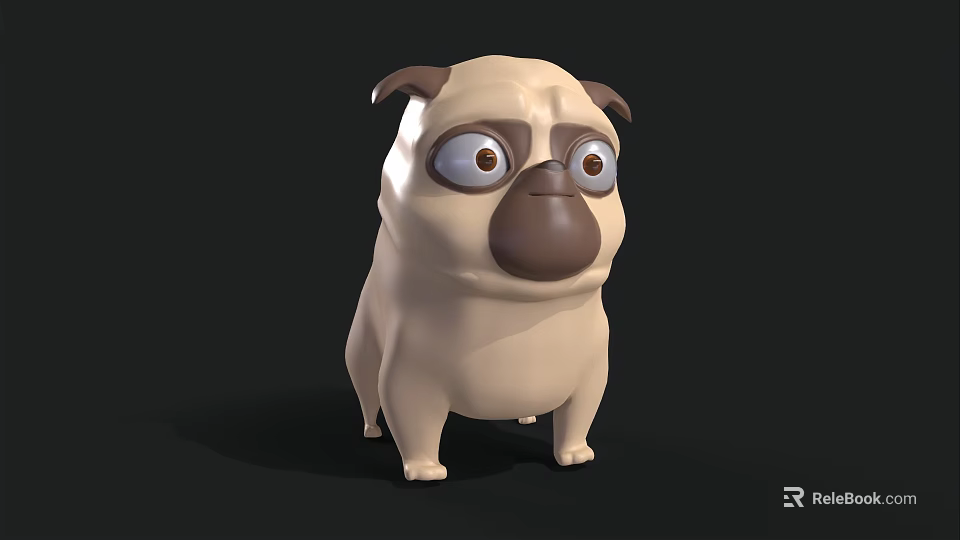 Cute 3D Cartoon Pug Toy With Big Eyes Beige Brown Color Design 3d model 