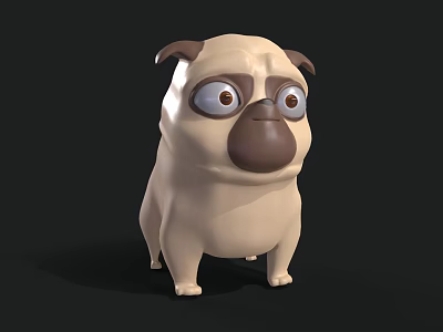 Cute 3D Cartoon Pug Toy With Big Eyes Beige Brown Color Design 3d model
