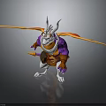 3D Fantasy Character Model With White Horned Head Purple Body And Yellow Orange Wings