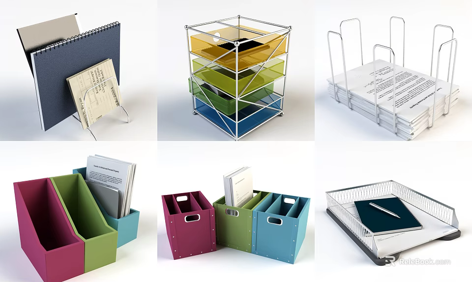 Colorful Office File Folders with Multilayer Design and Various Storage Compartments 3d model 