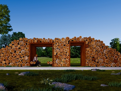 Modern Pavilion Scenic Area Park Corridor Pavilion Construction Beautiful Countryside Log Ecological Community Park Pavilion Log Weather Resistant Steel model