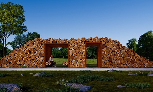 Modern Pavilion Scenic Area Park Corridor Pavilion Construction Beautiful Countryside Log Ecological Community Park Pavilion Log Weather Resistant Steel 3d model