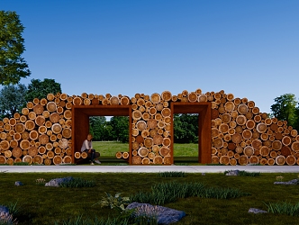 Modern Pavilion Scenic Area Park Corridor Pavilion Construction Beautiful Countryside Log Ecological Community Park Pavilion Log Weather Resistant Steel 3d model