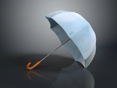 Light Blue Umbrella With Orange Curved Handle Open Design For Daily Use 3d model