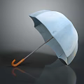 Light Blue Umbrella With Orange Curved Handle Open Design For Daily Use