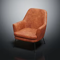Modern Brown Leather Armchair With Curved Back And Metal Black Legs Design