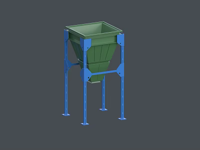 Green Industrial Hopper with Blue Support Frames and Stable Funnel Structure 3d model