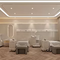 Modern Beauty Salon Interior Featuring Two Beauty Beds Equipment Mirror Lighting And Light Colored Decor