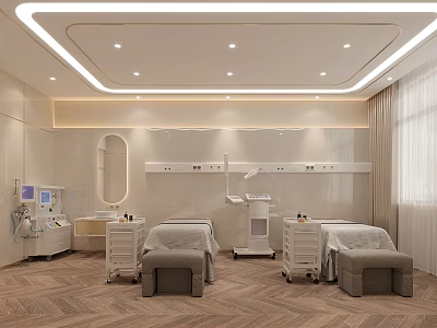 Modern Beauty Salon Interior Featuring Two Beauty Beds Equipment Mirror Lighting And Light Colored Decor 3d model