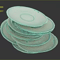 Stacked White Ceramic Plates With Light Blue Rim On Dark Background
