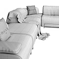 Modern Light Gray Sectional Sofa Interior Design With Throw Pillows And Cozy Blanket 3d model