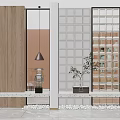 Modern Wooden And Glass Room Divider In Stylish Interior With Decorative Plants
