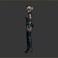 Detailed Female Game and Movie Character in Blue Decorative Outfit with Gloves and Boots
