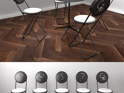 Modern Dining Table Set With Metal Frame Wooden Top And Lettered Chairs 3d model
