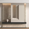 Modern Entryway Hallway With Vertical Striped Wall Mirror Black Bench White Vase And Branches