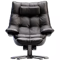 Modern Comfortable Black Leather Recliner Chair With Ottoman And Metal Base