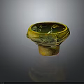 Decorative Ceramic Bowl With Yellow Green Glaze And Carved Patterns On Base