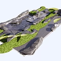 Natural Garden Ornament With Rocks Green Grass Path And Water Feature