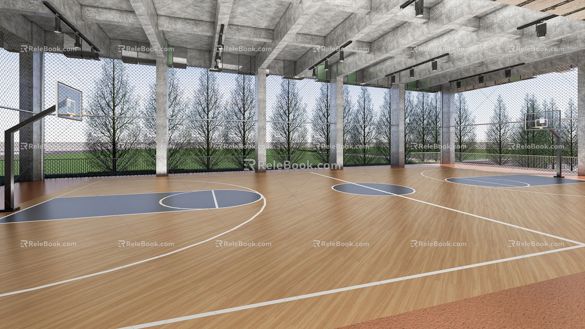 Indoor basketball court Modern basketball court 3d model