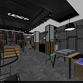 Modern Industrial Clothing Store Interior With Metal Racks Brick Walls And Wooden Counter