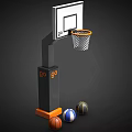 Basketball Hoop With White Backboard Orange Rim Gray Pole Go Lettering And Three Colored Basketballs