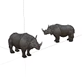Two Lifelike Gray Textured Rhinoceros Sculptures Standing On White Background