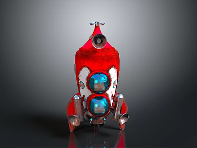 Unique Red and White Space Rocket Featuring Blue Windows For Space Exploration 3d model