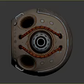 Mechanical Sphere 3D Model With Green Glowing Eyes Red Cables And Metallic Riveted Details Design