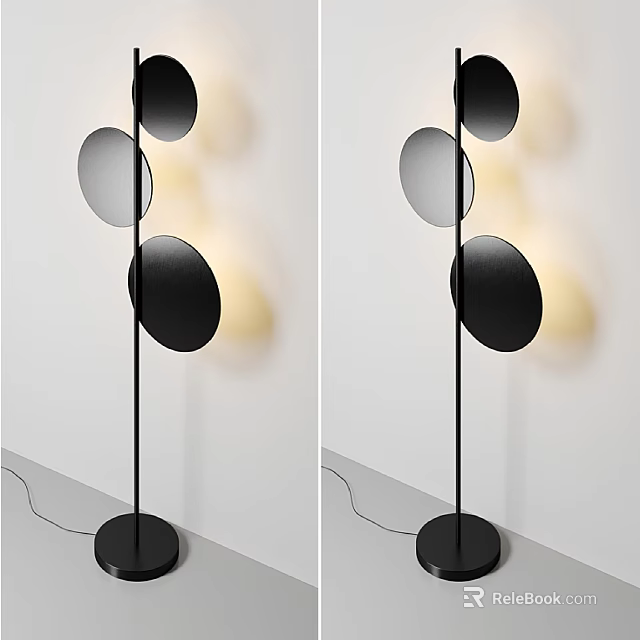 Modern Black And Gray Floor Lamp Featuring Circular Panels And Soft Lighting 3d model