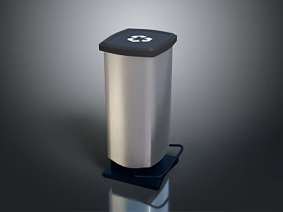 Public Facility Stainless Steel Trash Can With Foot Pedal And Recycling Symbol 3d model