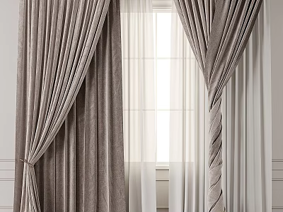Elegant Gray Velvet Curtains For Modern Window With White Panels 3d model