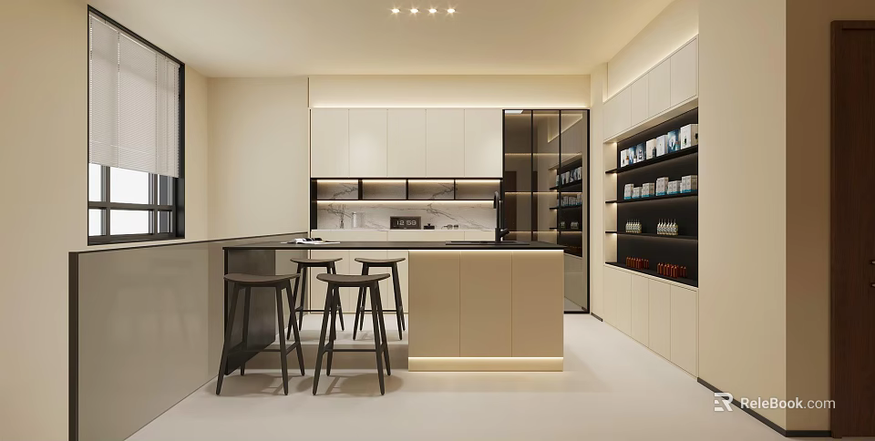Modern Kitchen Interior Design With Island Counter And Appliances 3d model