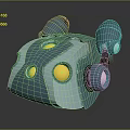 Blue Robotic Cosmic Probe With Yellow Circular Sensors And Mechanical Parts For Deep Space Exploration