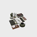 Decorative Ornament Set With Cactus Plant Tray Books Phone Notebook And Coffee Cup