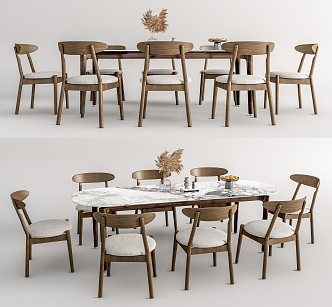 Modern Dining Table and Chair Combination Solid Wood Dining Table and Chair Combination 3d model