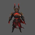 Fantasy Demon Warrior Character Design in Red Black Ornate Armor with Horns