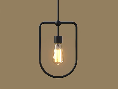 Modern Black Geometric Pendant Light With Vintage Bulb And Warm Yellow Glow 3d model