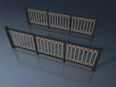 Elegant Black And Gold Swing Door With Intricate Decorative Railings Design 3d model