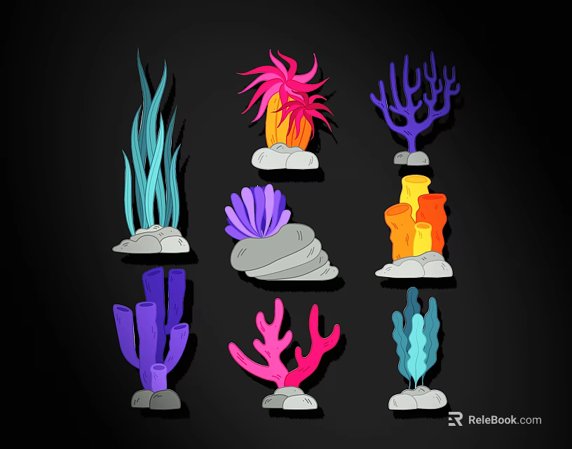 Colorful Coral Shaped Wall Decor with Multiple Colors and Stone Bases for Home Interior Decoration 3d model 