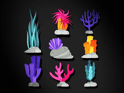 Colorful Coral Shaped Wall Decor with Multiple Colors and Stone Bases for Home Interior Decoration 3d model