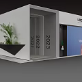 Modern Exhibition Booth With 2021 2022 2023 Numbers LOGO Green Plants And Large Screen