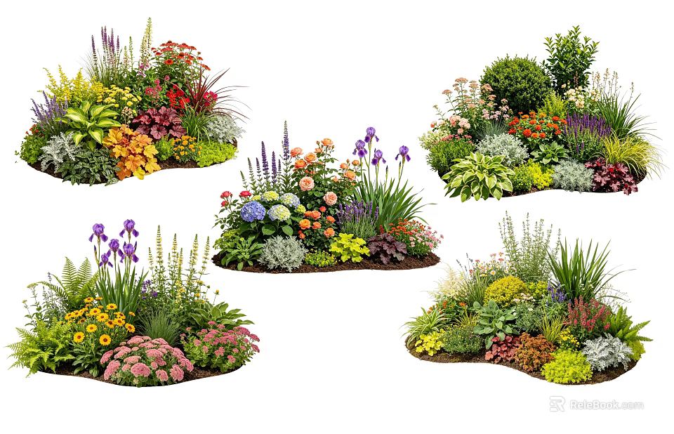 Colorful Diverse Garden Plant Combinations With Flowers Shrubs And Herbs 3d model 