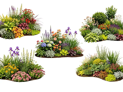 Colorful Diverse Garden Plant Combinations With Flowers Shrubs And Herbs 3d model
