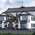 Traditional Chinese Style Detached Villa Exterior With Black Roof And White Walls