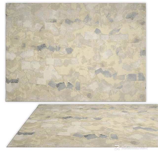 Beige And Gray Square Rug With Abstract Patchwork Pattern For Home Decor 3d model 