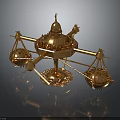 Golden Decorative Metal Structure With Dome Top And Hanging Ornamental Elements