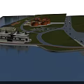 Modern Cable Stayed Bridge With Waterfront Green Landscape Road Links And Nearby Buildings